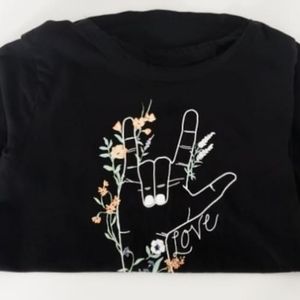 black graphic tee